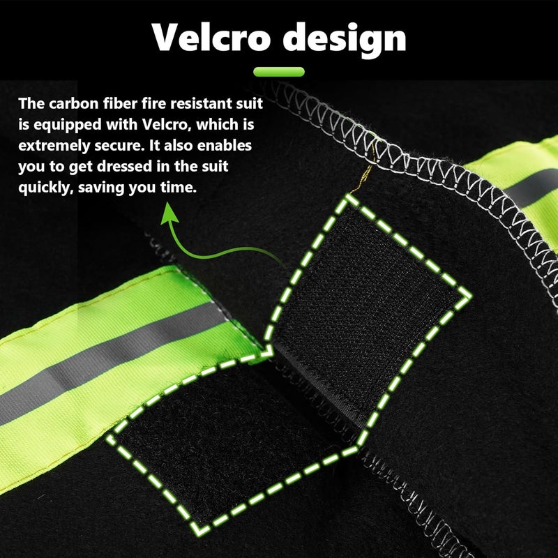 Consfly Carbon Fiber Fireproof Suit 1832°F Heat Resistant Suit with Reflective Stripes & Hood, Fireproof Cloak for Home Factory - Image 5